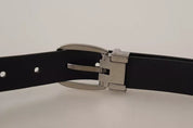 Dolce & Gabbana Black Classic Leather Chrome Metal Buckle Belt