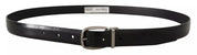 Dolce & Gabbana Black Classic Leather Chrome Metal Buckle Belt