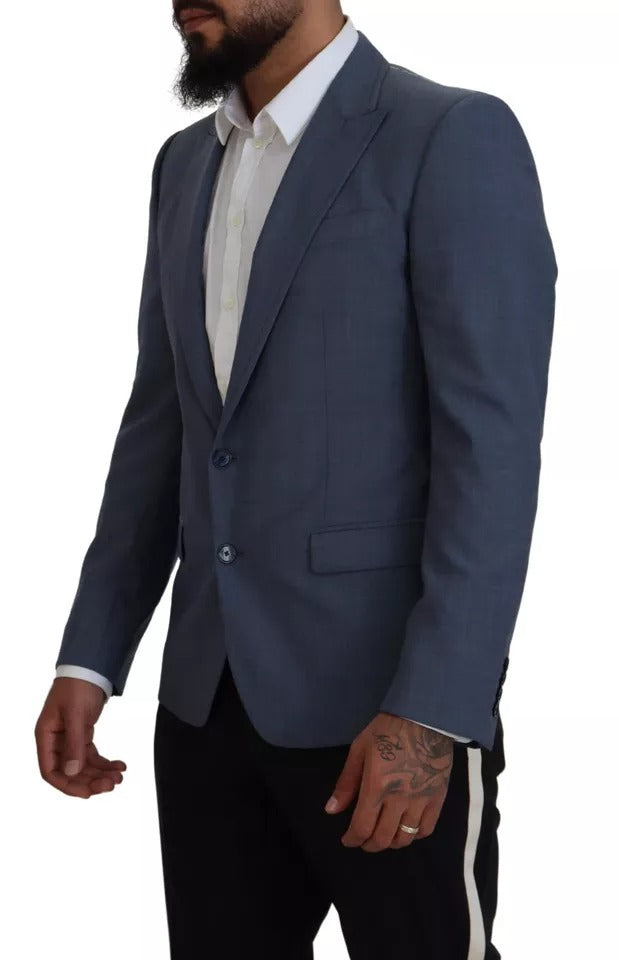 Blue Wool Stretch Slim Fit Jacket Blazer