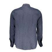 La Martina Blue Linen Men Shirt