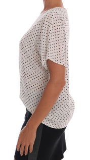 Dolce & Gabbana White Polka Dotted Silk T-shirt Top