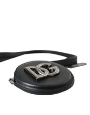 Dolce & Gabbana Black Round Leather DG Logo Coin Purse Lanyard Wallet