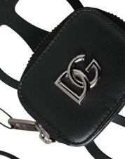 Dolce & Gabbana Black Calfskin Leather DG Logo Coin Purse Lanyard Wallet