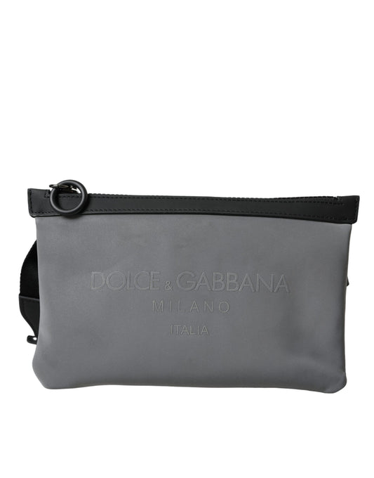 Gray Neoprene Logo Zip Waist Fanny Pack Belt Pouch Bag