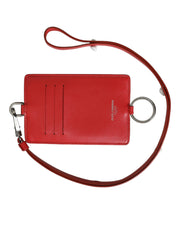 Dolce & Gabbana Red Calfskin Leather Lanyard Logo Card Holder Wallet