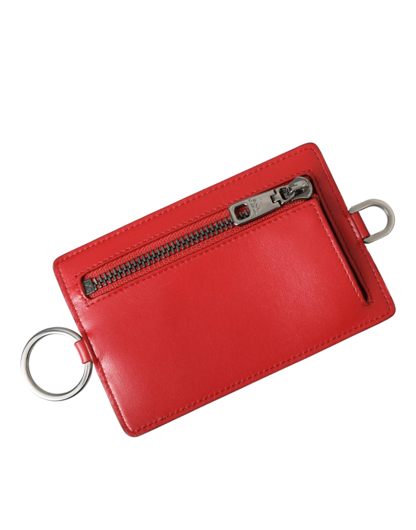 Red Calfskin Leather Lanyard Logo Card Holder Wallet