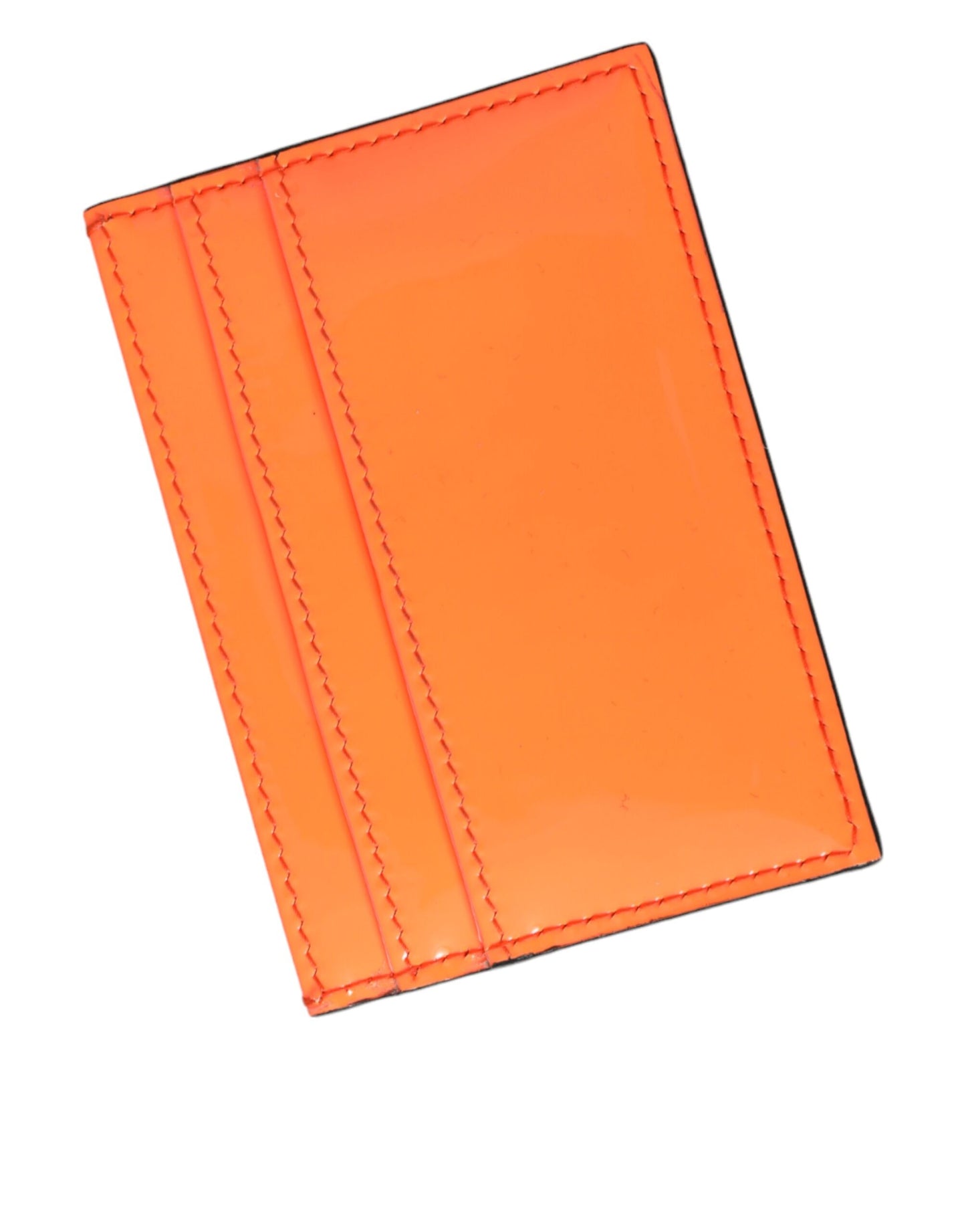 Orange Black Leather Logo Plaque Card Holder Wallet