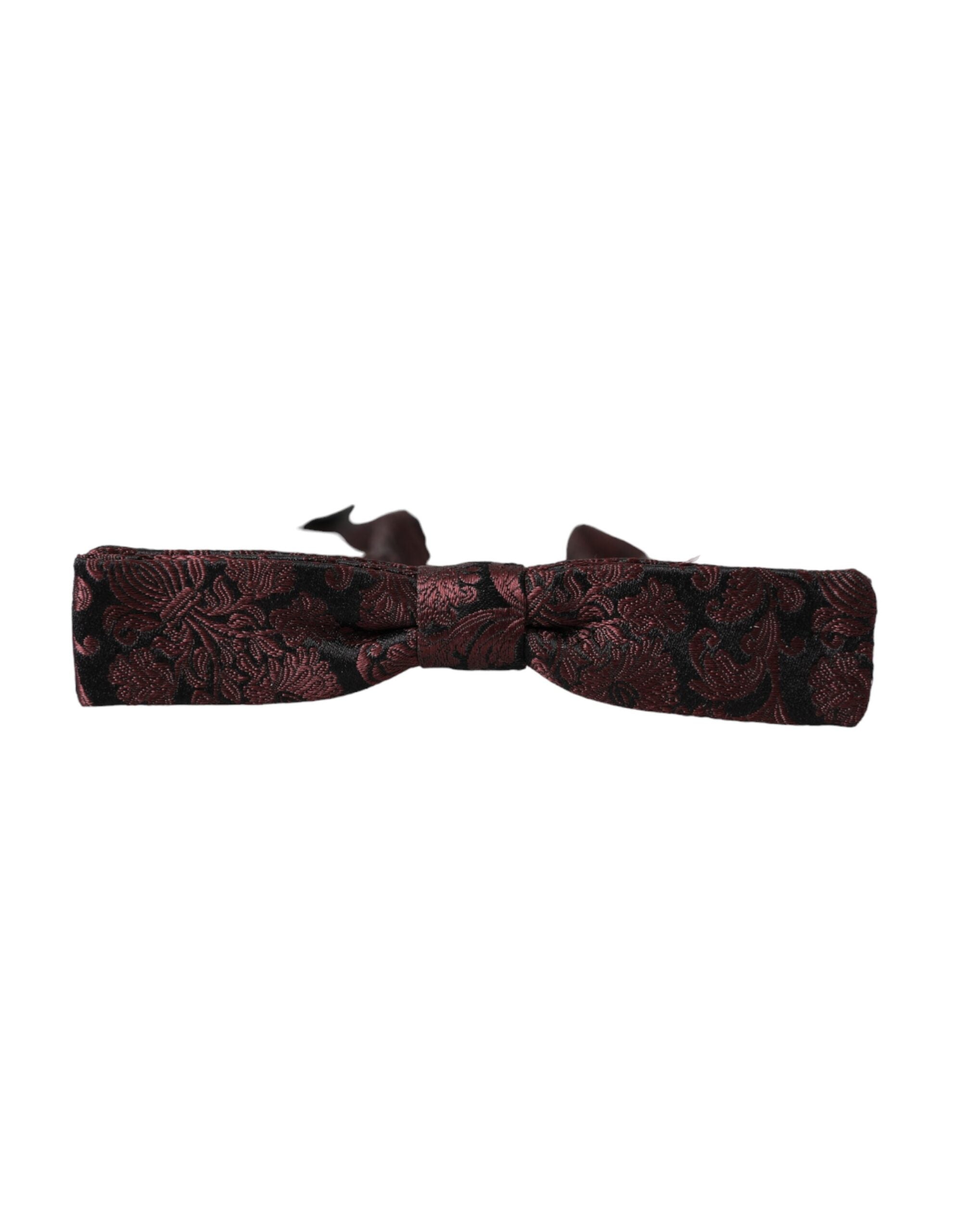 Dolce & Gabbana Maroon Floral Silk Adjustable Neck Men Bow Tie