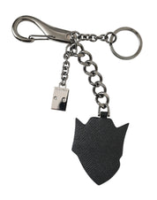 Dolce & Gabbana Black Prince Studs Logo Silver Brass Keychain Keyring