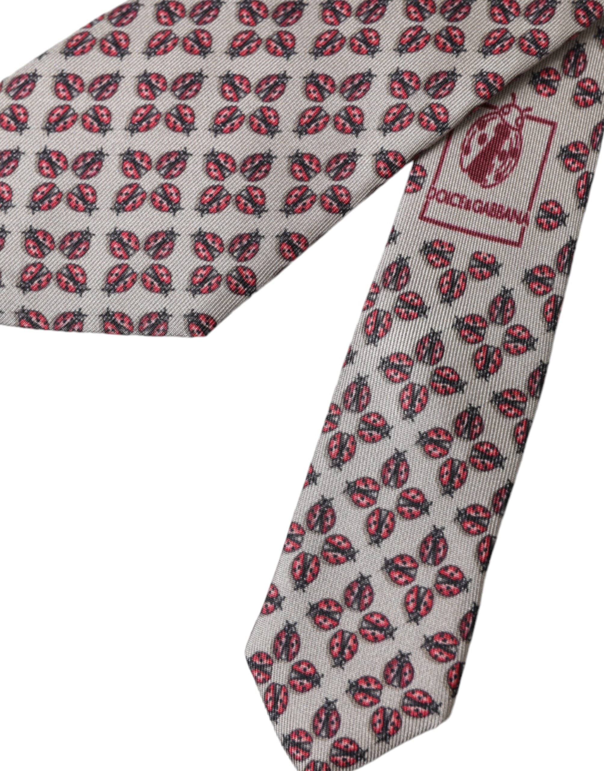 Dolce & Gabbana Beige Lady Bug Print Silk Adjustable Men Tie