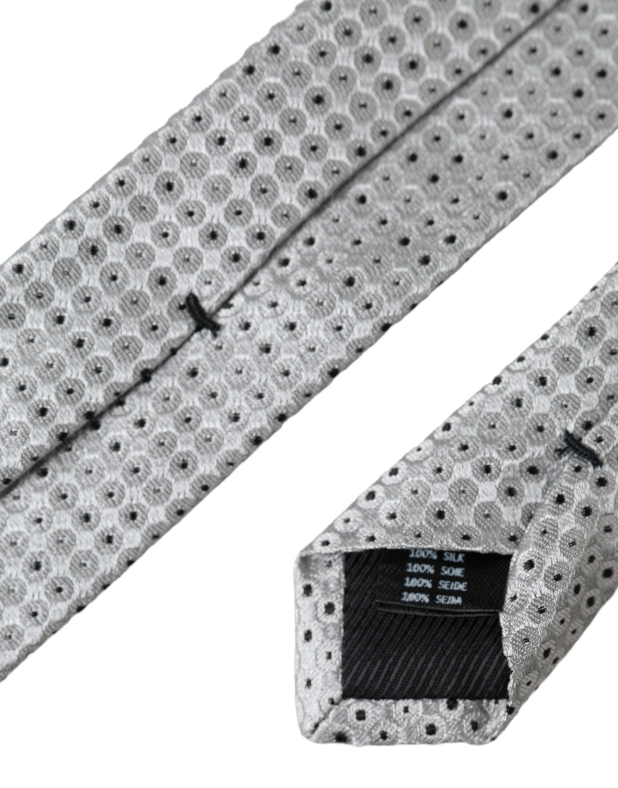 Dolce & Gabbana Light Gray Polka Dot Silk Adjustable Men Tie