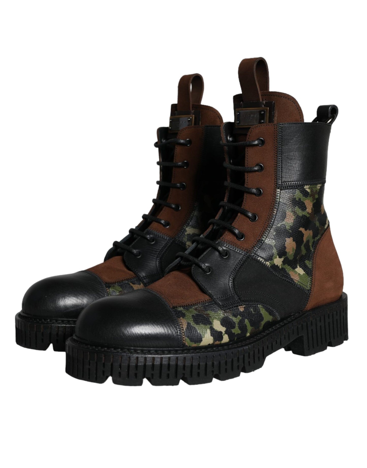 Brown Suede Camouflage Leather Combat Boots Shoes