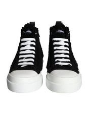 Dolce & Gabbana Black White Fur Logo High Top Sneaker Shoes