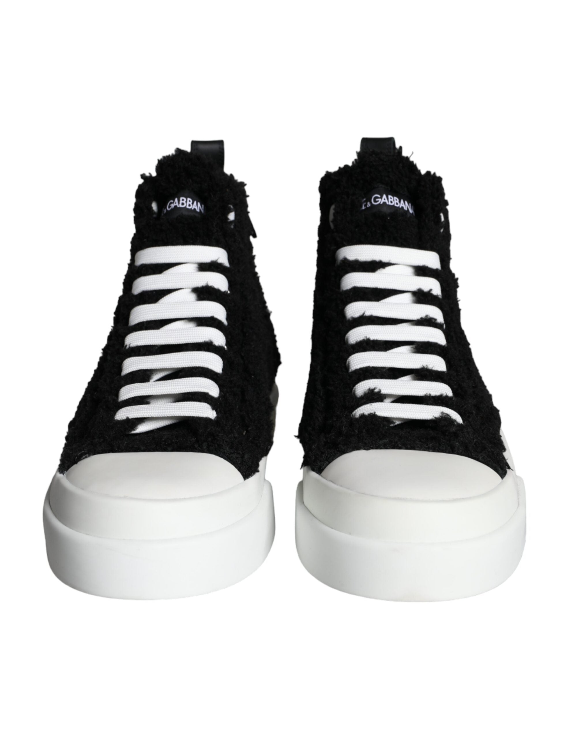 Dolce & Gabbana Black White Fur Logo High Top Sneaker Shoes