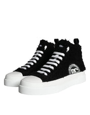 Dolce & Gabbana Black White Fur Logo High Top Sneaker Shoes