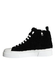 Dolce & Gabbana Black White Fur Logo High Top Sneaker Shoes