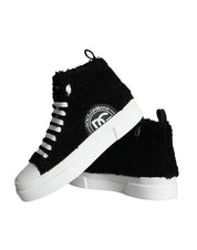 Dolce & Gabbana Black White Fur Logo High Top Sneaker Shoes