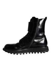 Dolce & Gabbana Black Leather Lace Up Men Mid Calf Boots Shoes