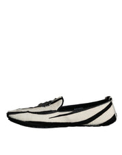 Dolce & Gabbana Black White Calf Fur Slip On Loafers Men Shoes