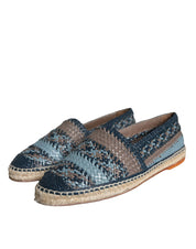 Dolce & Gabbana Blue Gray Woven Leather Buffalo Espadrille Shoes