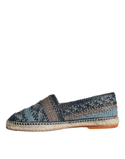 Dolce & Gabbana Blue Gray Woven Leather Buffalo Espadrille Shoes