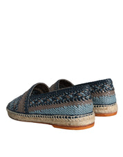 Dolce & Gabbana Blue Gray Woven Leather Buffalo Espadrille Shoes