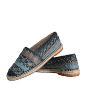 Dolce & Gabbana Blue Gray Woven Leather Buffalo Espadrille Shoes