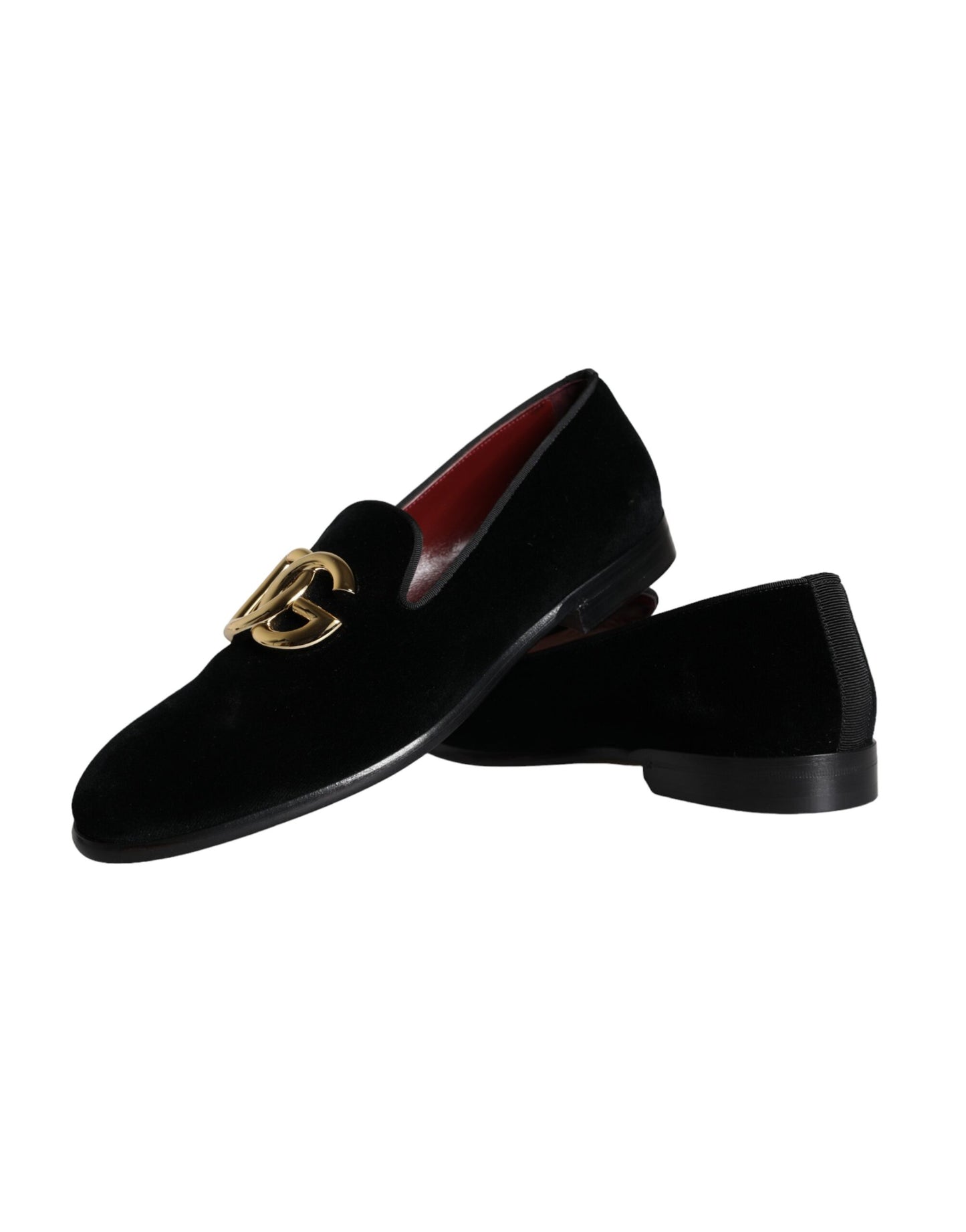 Black Velvet Cotton Logo Loafers Dress Shoes