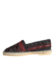 Dolce & Gabbana Black Maroon Woven Leather Buffalo Men Espadrille Shoes