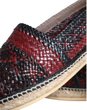 Dolce & Gabbana Black Maroon Woven Leather Buffalo Men Espadrille Shoes