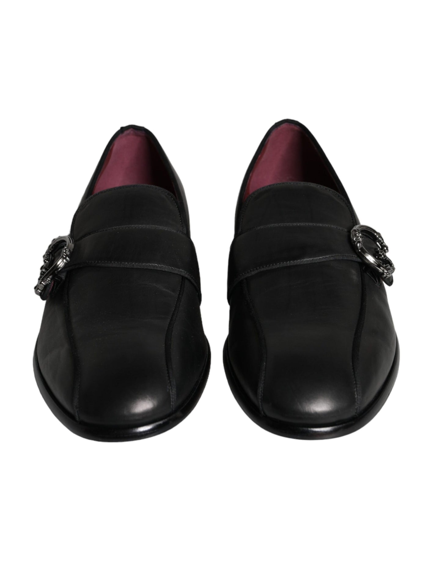 Black Leather Logo Loafers Men Dress Shoes