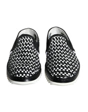 Dolce & Gabbana Black White Weaved Slip On Men Loafers Shoes