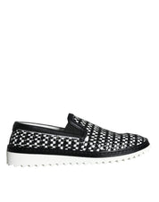 Dolce & Gabbana Black White Weaved Slip On Men Loafers Shoes