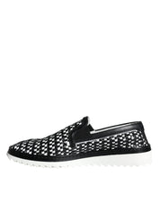 Dolce & Gabbana Black White Weaved Slip On Men Loafers Shoes