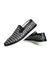 Dolce & Gabbana Black White Weaved Slip On Men Loafers Shoes