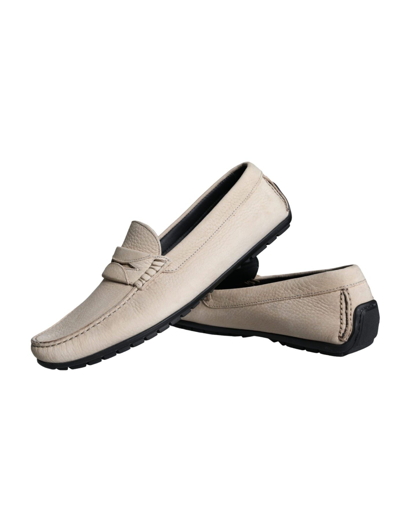 Beige Leather Slip Mocassin Loafers Men Shoes