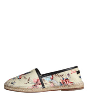 Dolce & Gabbana Beige Floral Canvas Espadrilles Slip On Shoes