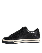 Dolce & Gabbana Black Leather Men Low Top Sneakers Shoes