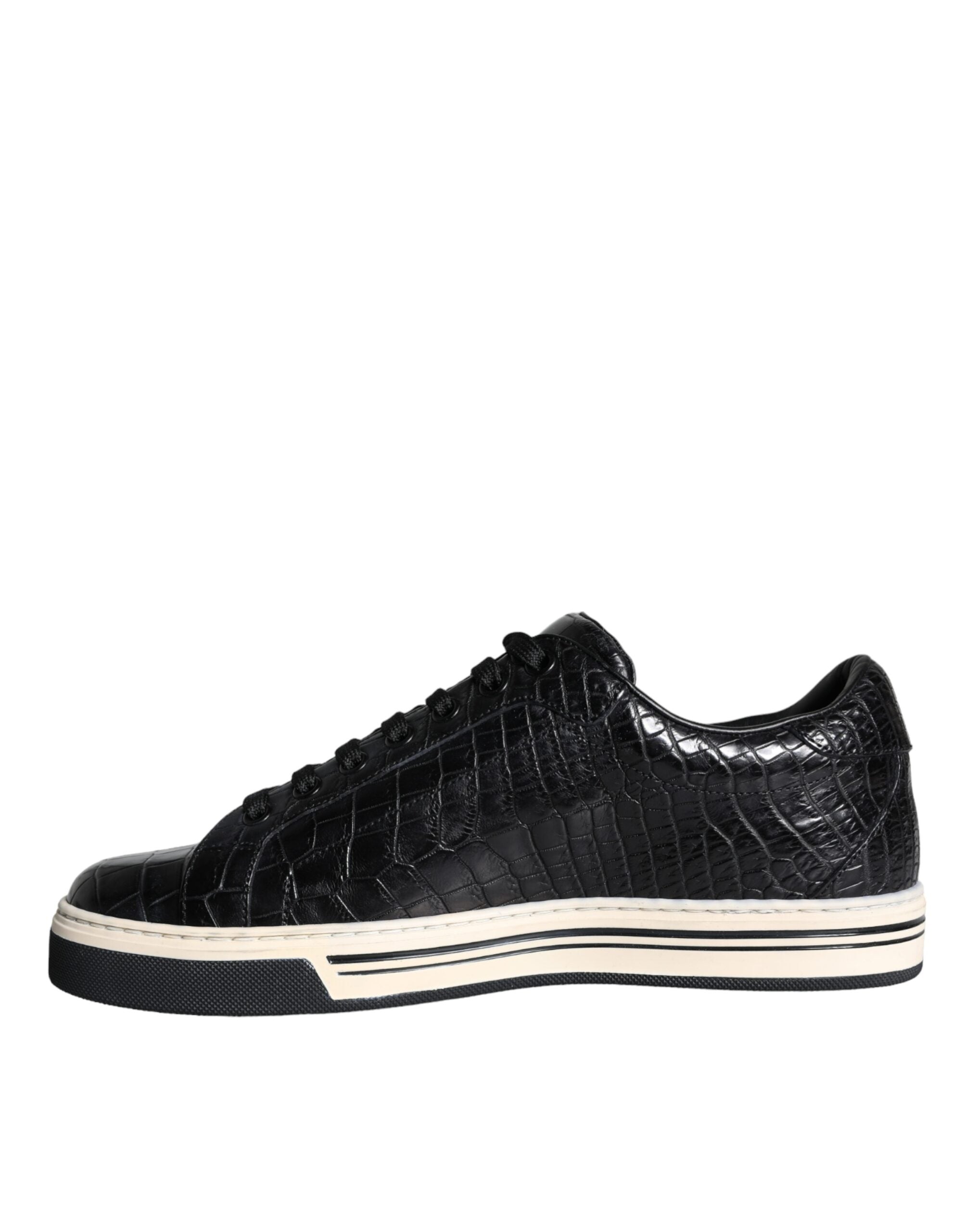 Dolce & Gabbana Black Leather Men Low Top Sneakers Shoes