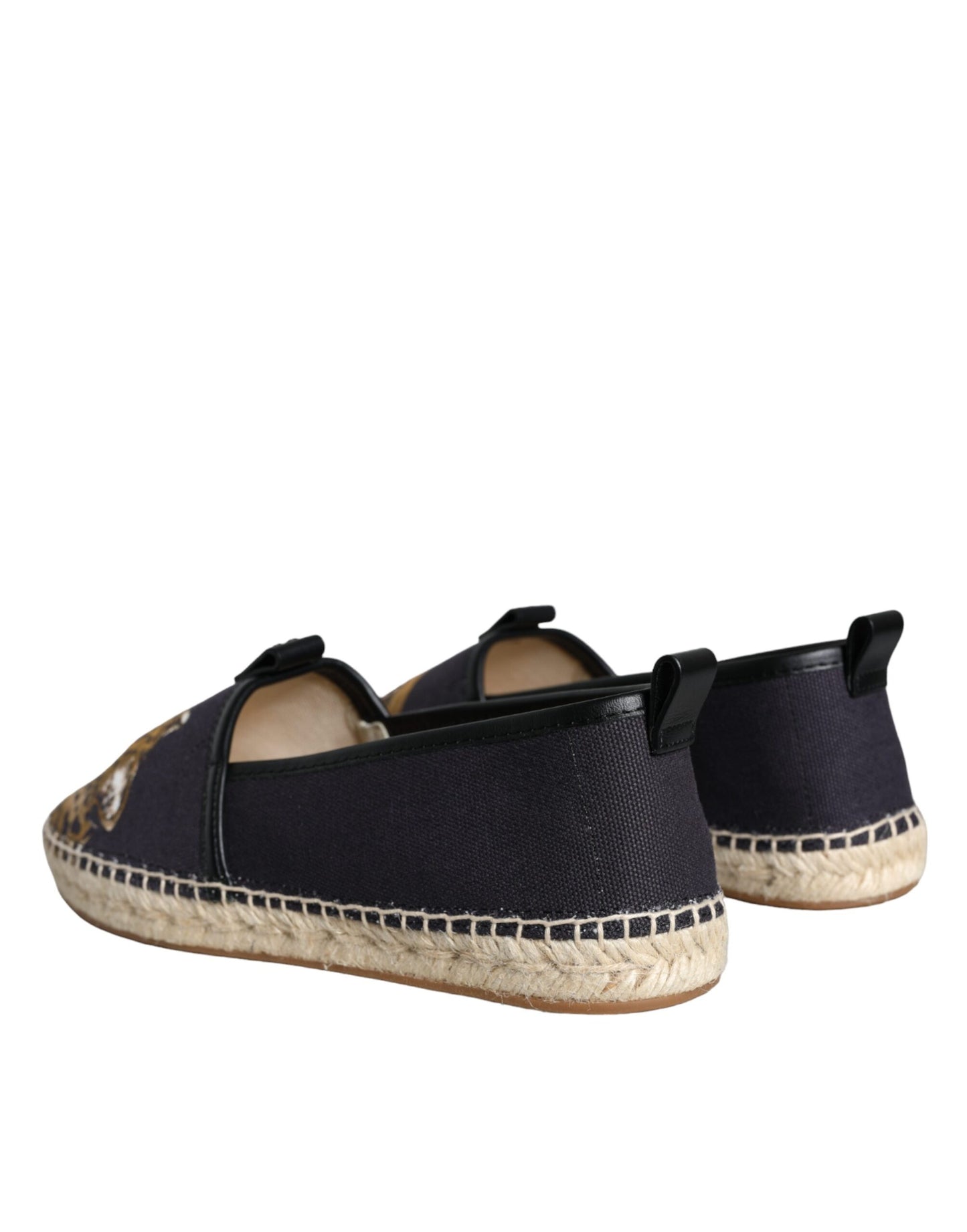 Black Cotton Leopard Slip On Espadrilles Shoes