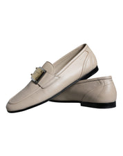 Dolce & Gabbana Beige Leather Logo Plaque Slip On Men Loafers Shoes