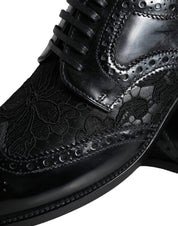 Dolce & Gabbana Black Leather Floral Lace Dress Formal Shoes