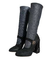 Dolce & Gabbana Black Crystal Mary Janes Booties Shoes