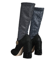 Dolce & Gabbana Black Crystal Mary Janes Booties Shoes