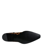 Dolce & Gabbana Brown Leopard Calf Fur Ankle Boots Shoes