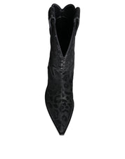 Dolce & Gabbana Black Gray Leopard Cowboy Boots Shoes