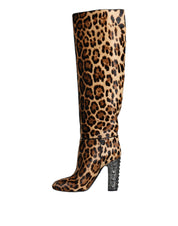 Dolce & Gabbana Beige Black Leopard Knee High Boots Shoes