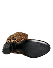 Dolce & Gabbana Beige Black Leopard Knee High Boots Shoes