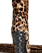 Dolce & Gabbana Beige Black Leopard Knee High Boots Shoes