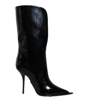 Dolce & Gabbana Black Patent Leather Mid Calf Boots Shoes